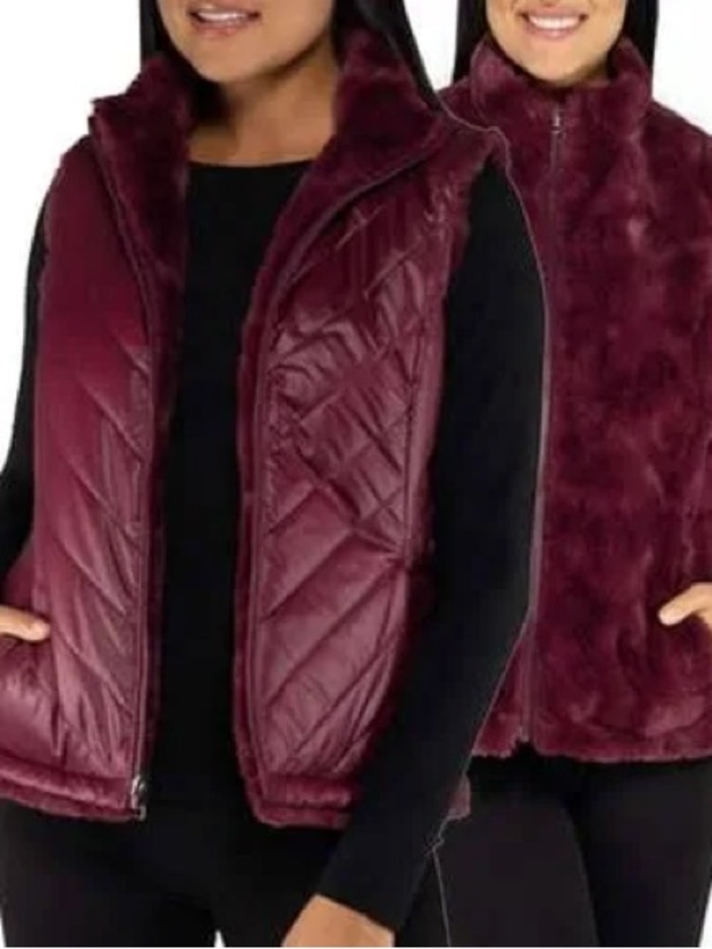 Nicole Miller Reversible Quilted & Faux-Fur Vest in Burgundy